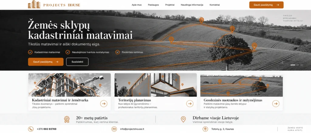 Projects House — svetainė, pagrindinis puslapis